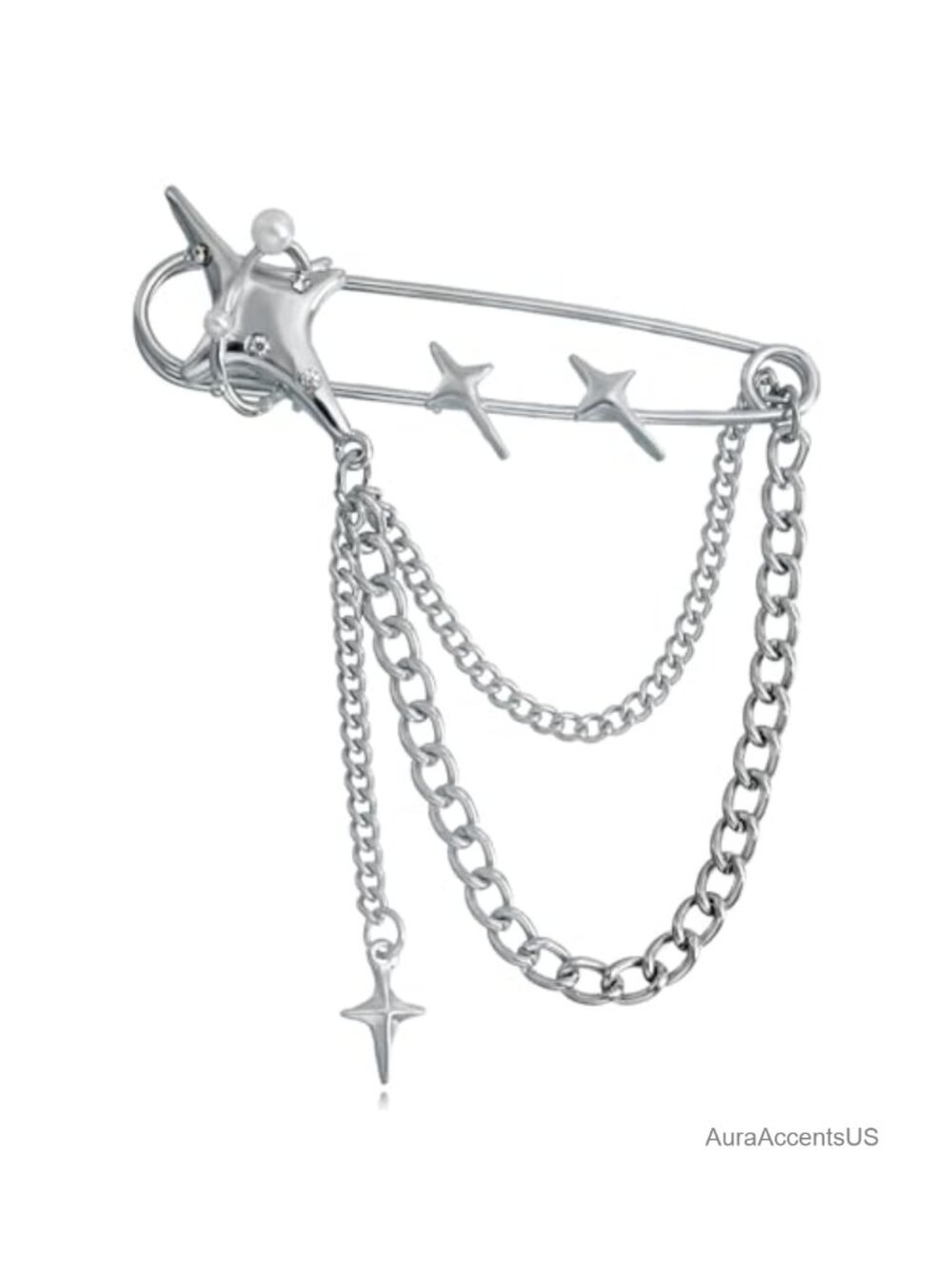 Vintage Star Moon Tassel Chain Collar Brooch Pin for Women